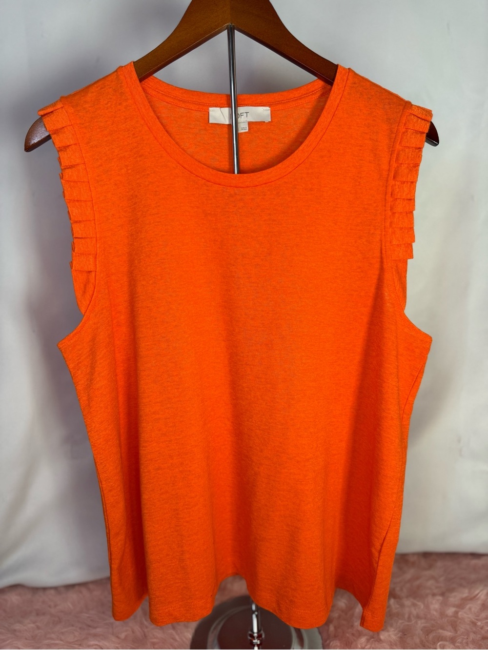 Loft - Sleeveless Orange Ruffle-Shoulder Top - Size XL